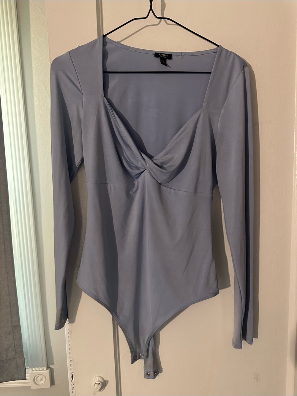 Express Lavender Twist-Front Long Sleeve Bodysuit